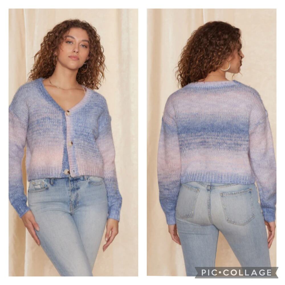 Raga Alicia Cardigan Sweater Pastel Blue Pink Striped Cozy Soft Preppy Size 1X